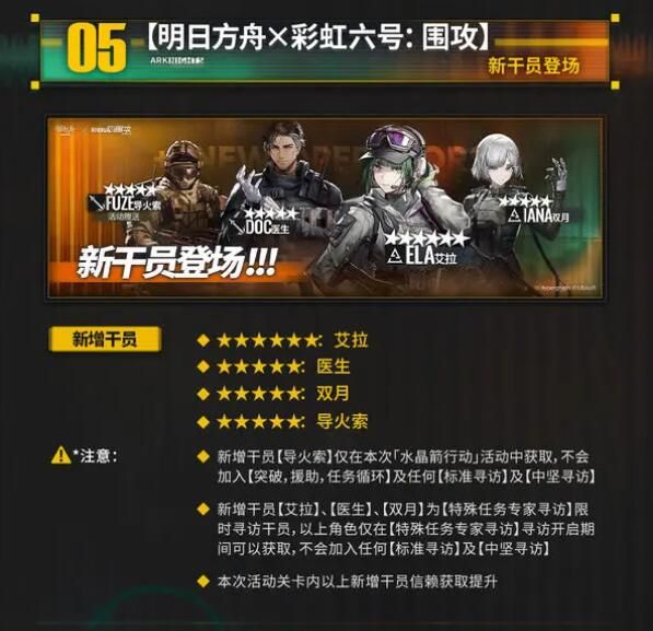 明日方舟×彩虹六号：水晶箭行动限时活动即将开启