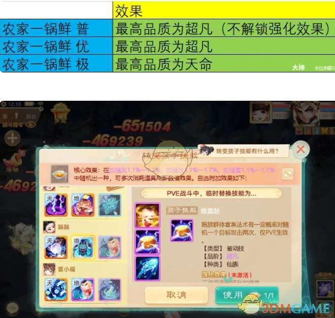 《大话西游》烹饪菜谱配方效果